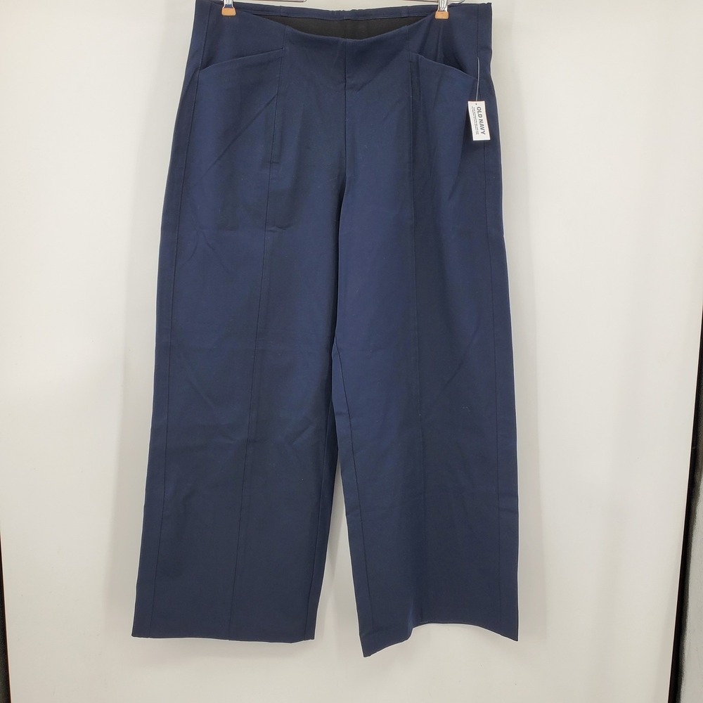 Old Navy High Rise Pixie Wide Leg Comfort Waistband Pants Navy XL NWT Career